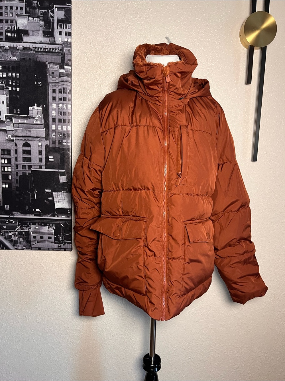 all in motion Men's Hooded Puffer Jacket in Rust